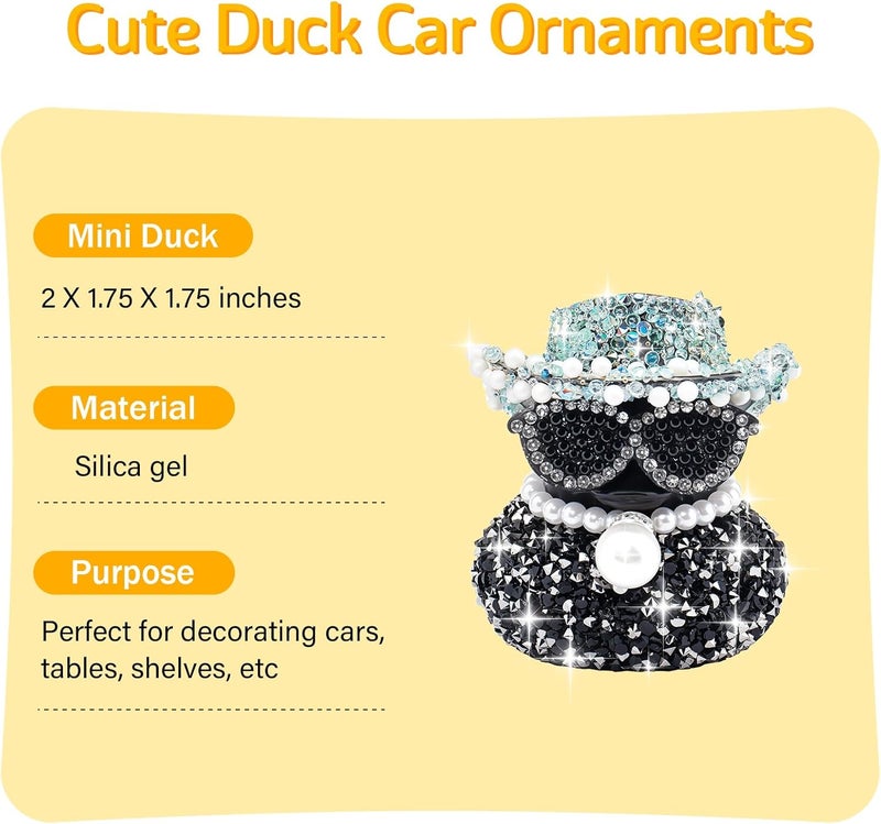 wonuu Black Diamond Rubber Duck Car Ornaments Funny Office Gifts Dashboard Decorations for Cool Car Accessories with Blue - Image 4